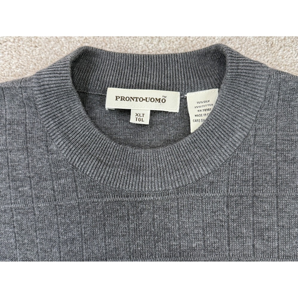 Pronto Uomo Mock Neck Sweater Men's XLT Gray Silk Cotton Blend Knit Minimalist - Picture 3 of 6